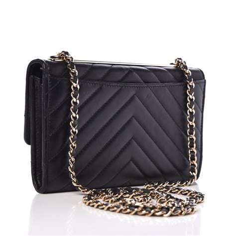 CHANEL Lambskin Chevron Quilted Wallet On Chain WOC 